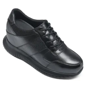CHAMARIPA elevator sneakers for men black genuine leather shoes to be taller 10CM / 3.94 Inches