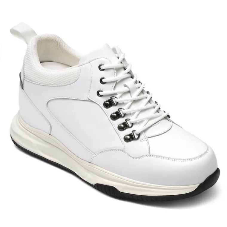 height increase shoes for men elevator sneakers white leather tall men shoes 3.94 Inches / 10CM