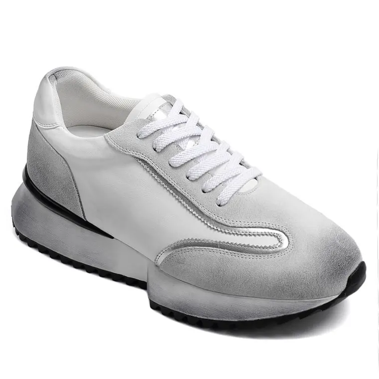 Elevator Shoes For Men - Off-White Leather Distressed sneakers 8CM / 3.15 Inches