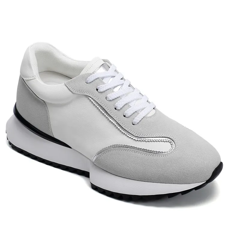 Men's Shoes With Higher Heels - Off-White Cowhide &amp; Suede Casual Shoes 8CM / 3.15 Inches