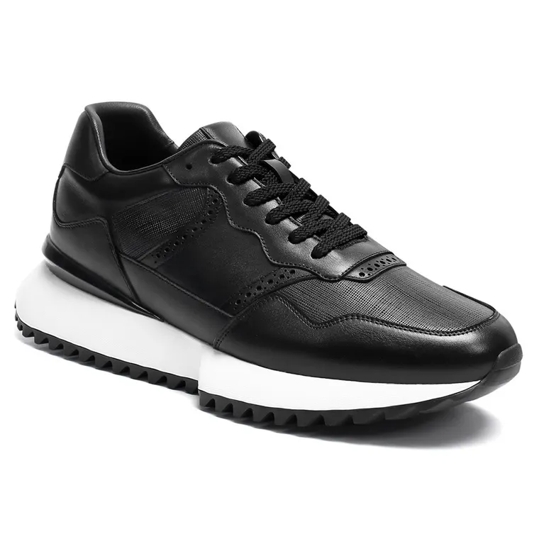 Height Increasing Shoes For Men - Black Leather Casual Sports Shoes 8CM / 3.15 Inches
