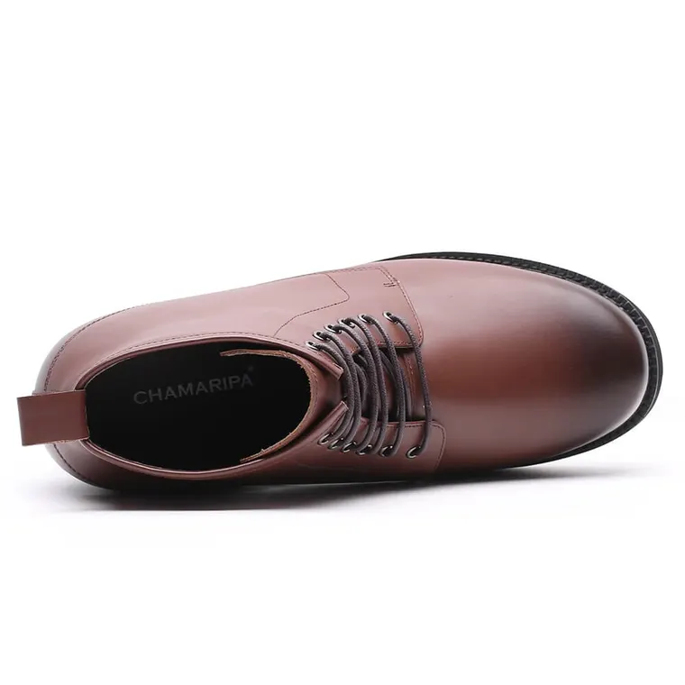 Chamaripa High Heel Shoes for Men Dark Brown Height Increasing Shoes Leather Tall Man Shoes 14CM / 5.51 Inches