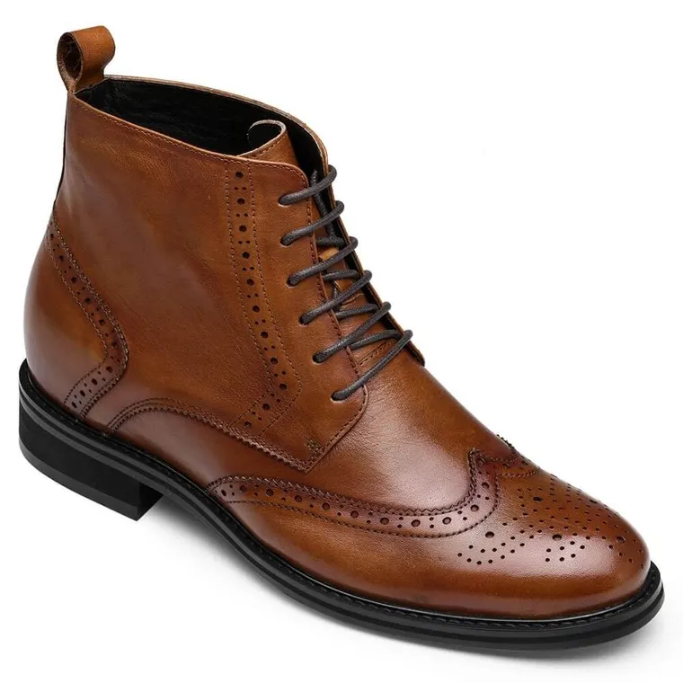 CHAMARIPA invisible height increasing elevator boots men's brown leather boots 7CM / 2.76 Inches