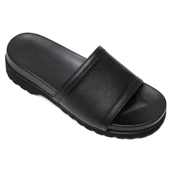 Chamaripa Men Height Increasing Slippers Black Leather High Heel Slide Sandal Fashion Casual elevator slippers Sandals 6CM / 2.36 Inches