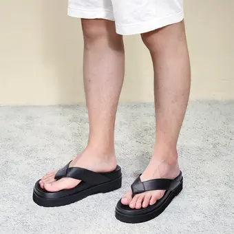 Chamaripa black leather elevator sandals 6 CM / 2.36 Inches