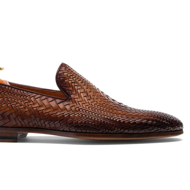 CHAMARIPA Men's Elevator Shoes High Heel Men Dress Shoes Brown Hand-woven Loafers 7CM / 2.76Inches