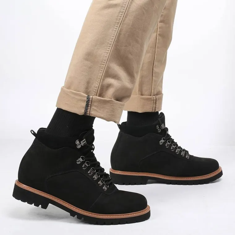 CHAMARIPA tall men boots elevator boots black nubuck leather water resistant boots 8CM / 3.15 Inches