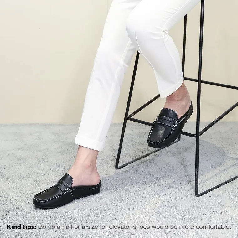 Chamaripa height increasing loafers shoes black leather dress slipper elevator moccasins driving shoes 5 CM / 1.95 Inches