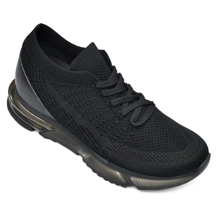 CHAMARIPA height increasing shoes for men hidden heel trainers black knit sneakers shoes 7CM / 2.76 inches taller
