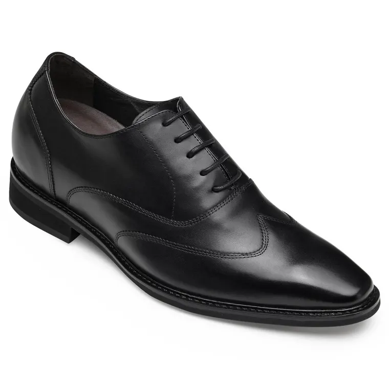 CHAMARIPA elevator shoes for men height increasing dress shoes leather Wing-Tip oxford in black 8CM/3.15 Inches