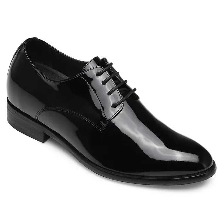 CHAMARIPA men's derby elevator shoes black patent leather high heel men dress shoes 8CM / 3.15 Inches