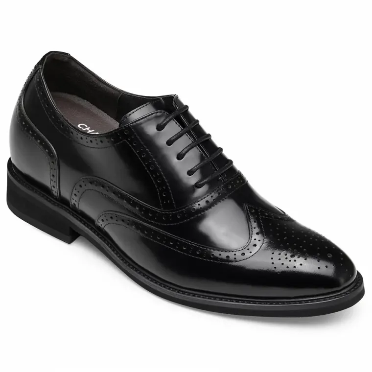 CHAMARIPA men's elevator shoes men's high heel dress shoes black leather oxford brogues 8CM/3.15 Inches