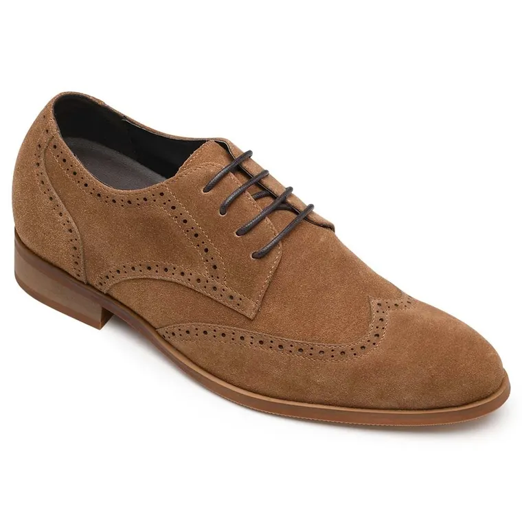 CHAMARIPA tall men shoes height increasing elevator shoes brown suede wing tip brogues 7CM / 2.76 Inches