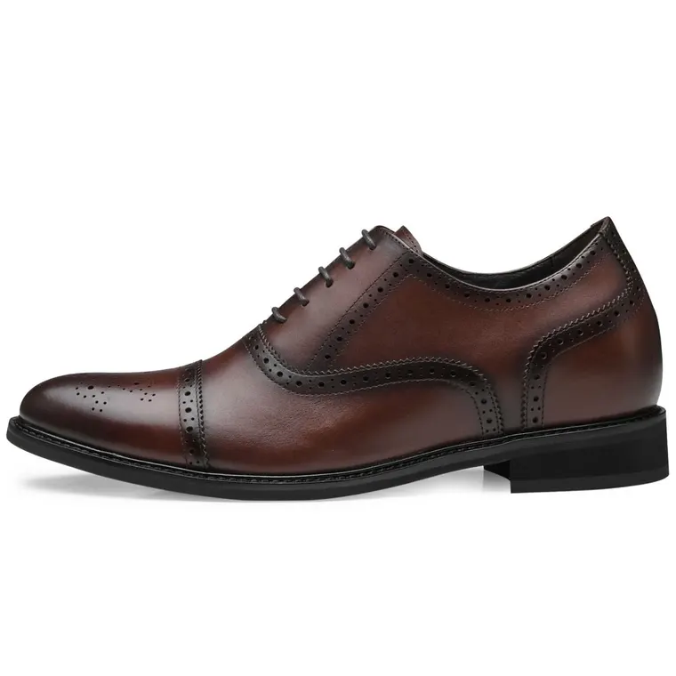CHAMARIPA dress elevator shoes for men brown leather height shoes 8CM / 3.15 Inches taller