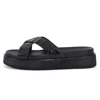elevator sandals for men - platform sandals - black crocodile leather men's sandals 5CM / 1.95 inches