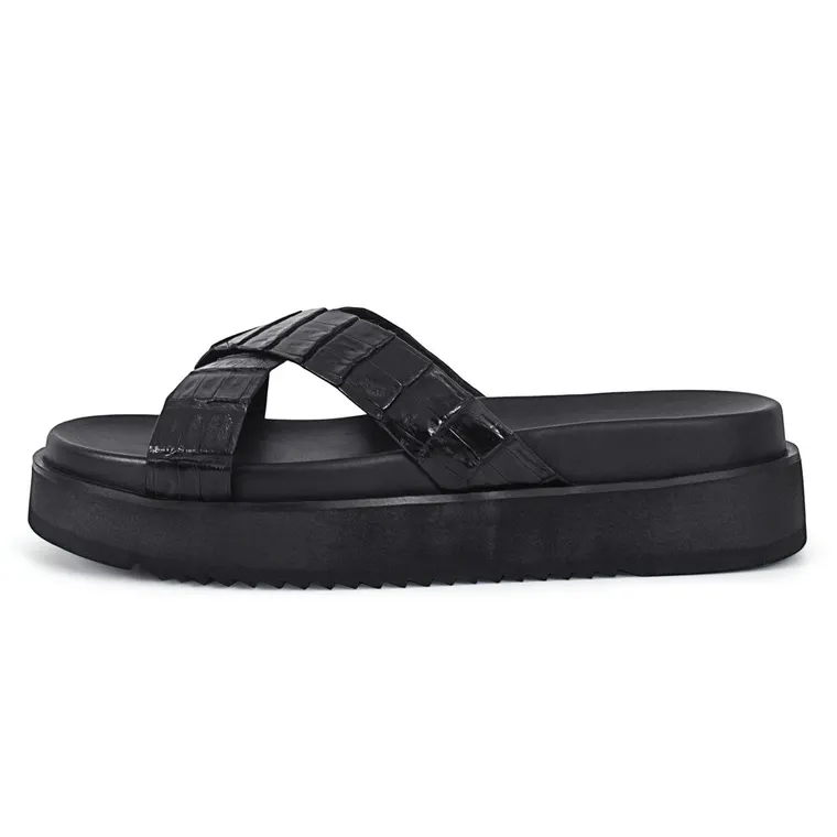 elevator sandals for men - platform sandals - black crocodile leather men's sandals 5CM / 1.95 inches