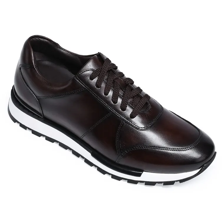 CHAMARIPA casual shoes to make men taller- leather hand painted casual shoes - coffee - 6 CM/2.36 inches taller