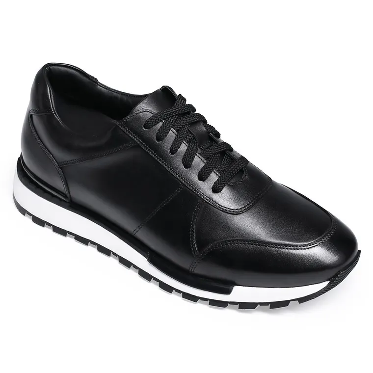 CHAMARIPA elevator sneakers for men - leather hand painted casual sneaker shoes - black - 6CM/2.36inches taller