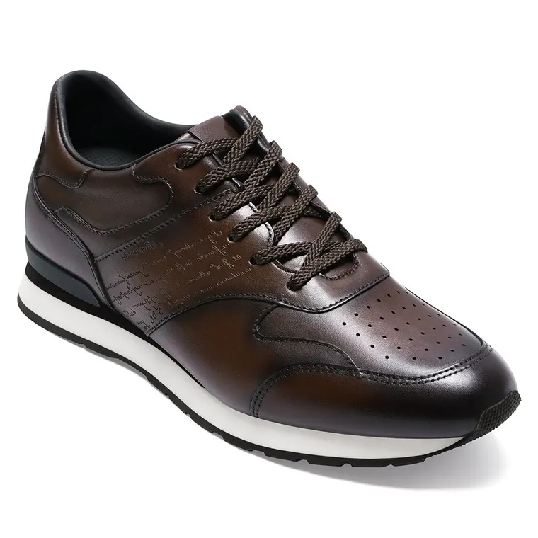 Brown Calfskin Leather Casual Elevator Shoes 7CM / 2.76 Inches