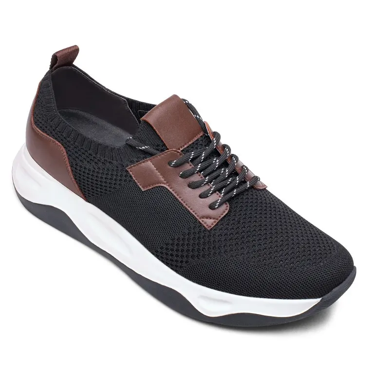 height increasing sneakers - black Knit Fabric elevator sneakers for men - outdoor casual tall men shoes 8CM / 3.15Inches
