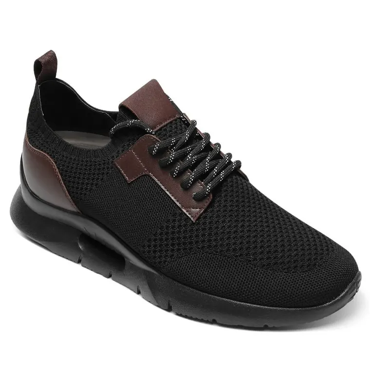 black Knit Fabric elevator sneakers for men - outdoor casual men taller shoes 7CM / 2.76Inches