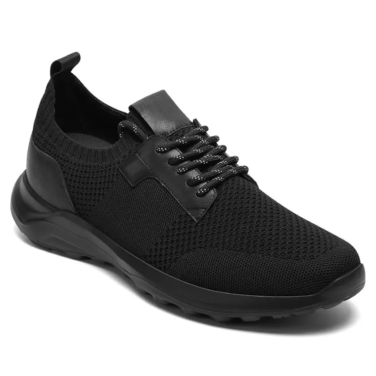 Men's Invisible Height Increase Shoes | Black Knit Casual Sports Shoes 7CM / 2.76 Inches