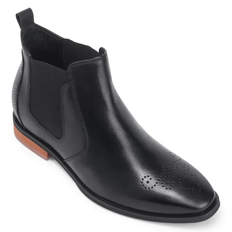 Chamaripa height increasing boots for men - snake pattern grain leather boots - black - 7CM/2.76 Inches taller