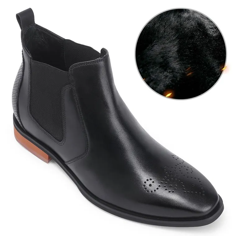 Chamaripa height increasing boots for men - Velvet Warm Winter Shoes - black - 7CM/2.76 Inches taller