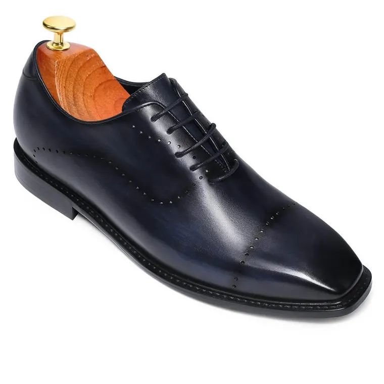 CHAMARIPA dress elevator shoes for men - leather hand painted wholecut oxfords - blue - 6 CM/2.36 inches taller