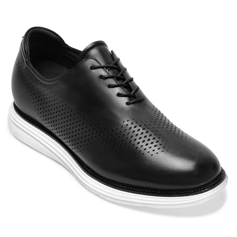 Men's Elevator Height Increasing Shoes | Black Leather Business Casual Oxford 7CM / 2.76 Inches