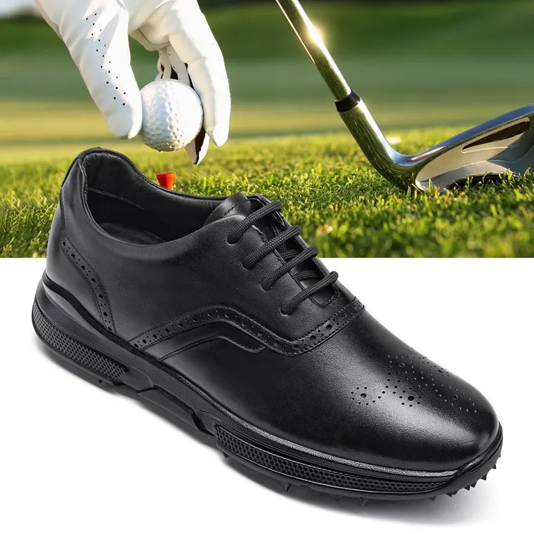 height increasing shoes - men's elevator golf shoes - Full Black Men's Spikeless Golf Shoe 7 CM / 2.76 inches