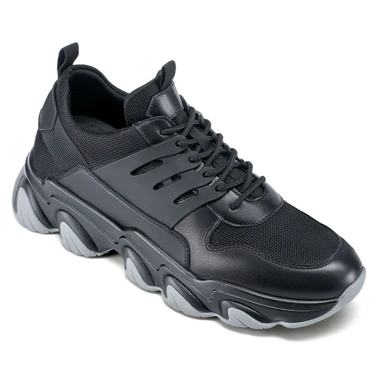 height increase sneakers - sneakers that make you taller - black breathable fashion men walking shoes 7 CM / 2.76 Inches