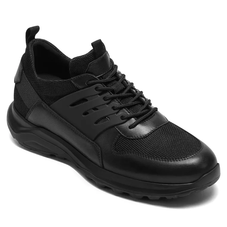 Elevator Sneakers For Men - Black Breathable Knit Raised Shoes 7CM / 2.76 Inches
