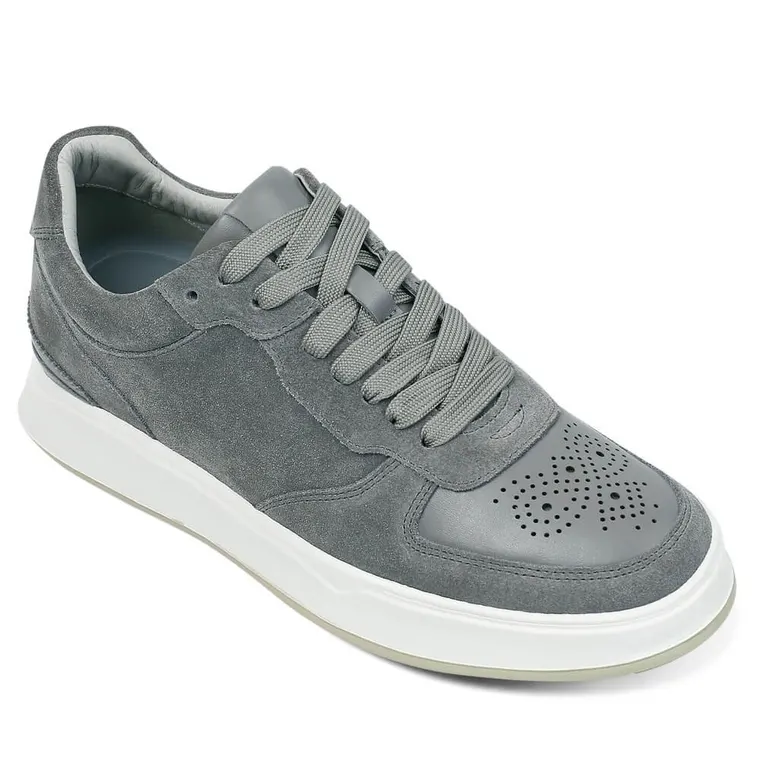 Casual Elevator Shoes For Men - Height Increasing Shoes Gray Suede Leather Shoes 2.36 Inches / 6 CM