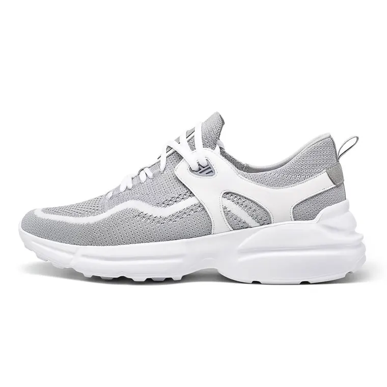lightweight elevator shoes - gray knit height increasing sneakers for men 7CM / 2.76 Inches