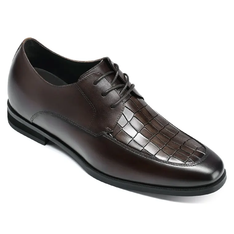elevator formal shoes - hidden high heel shoes - brown leather men's formal shoes 7 CM / 2.76 inches