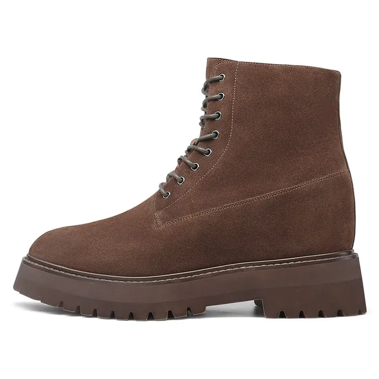 Elevator Shoes For Men - Height Increasing Boots - Brown Suede Leather Boots 11 CM / 4.33 Inches