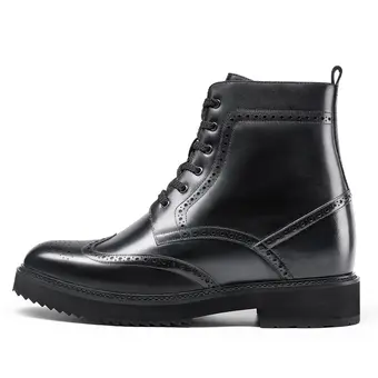 Hidden Elevator Shoes - Mens Boots That Make You Taller - Black Brogue Boots 10 CM / 3.94 Inches