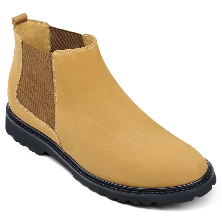 Men's Elevator Boots - Boots To Look Taller - Yellow Nubuck Chelsea Boots 7 CM / 2.76 Inches