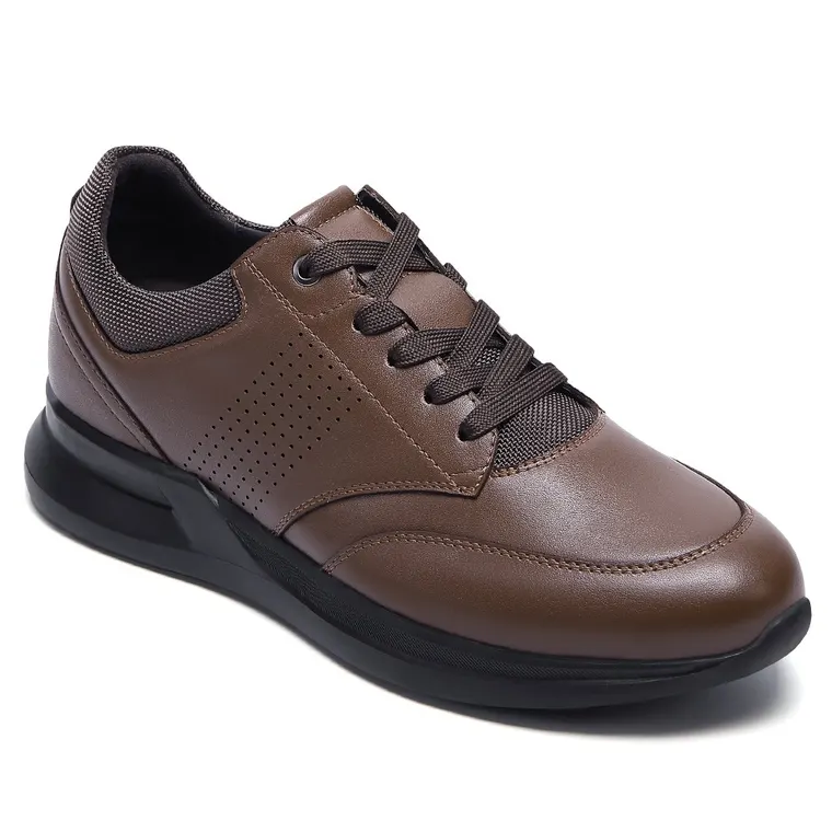 Men's Height Increasing Shoes - Red Brown Leather Everyday Casual Shoes 7CM / 2.76 Inches