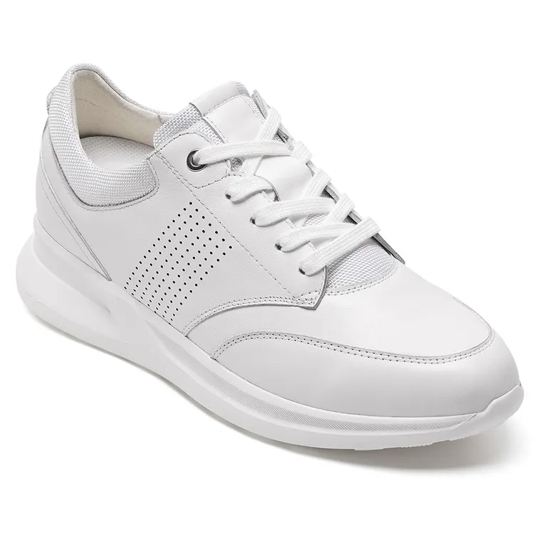 Height Increasing Shoes for Men | White Leather Casual Sneakers 7CM / 2.76 Inches