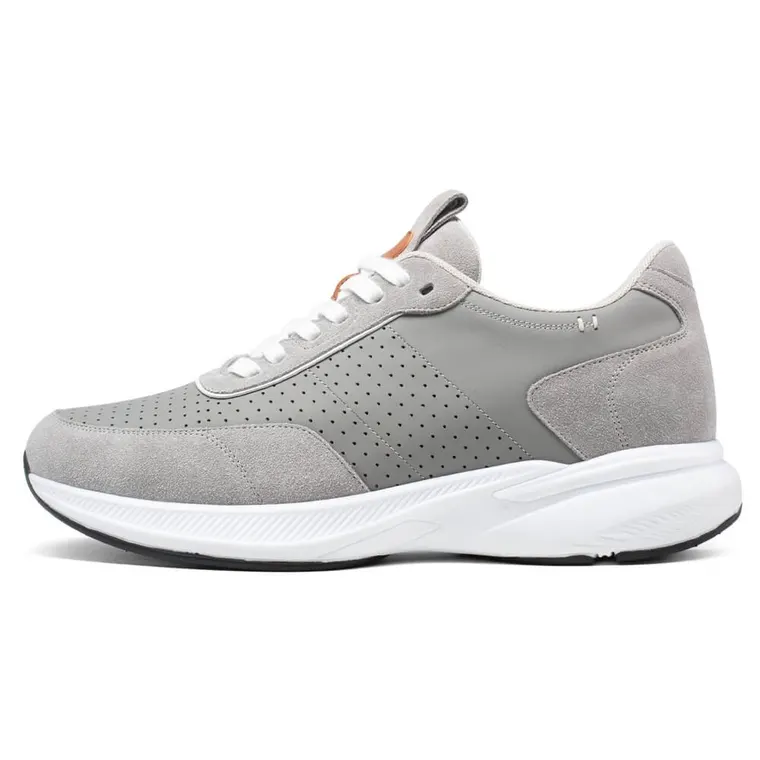 Men's Elevator Sneakers - Stylish Height Increasing Shoes - Gray Suede Leather Sneakers 8 CM / 3.15 Inches