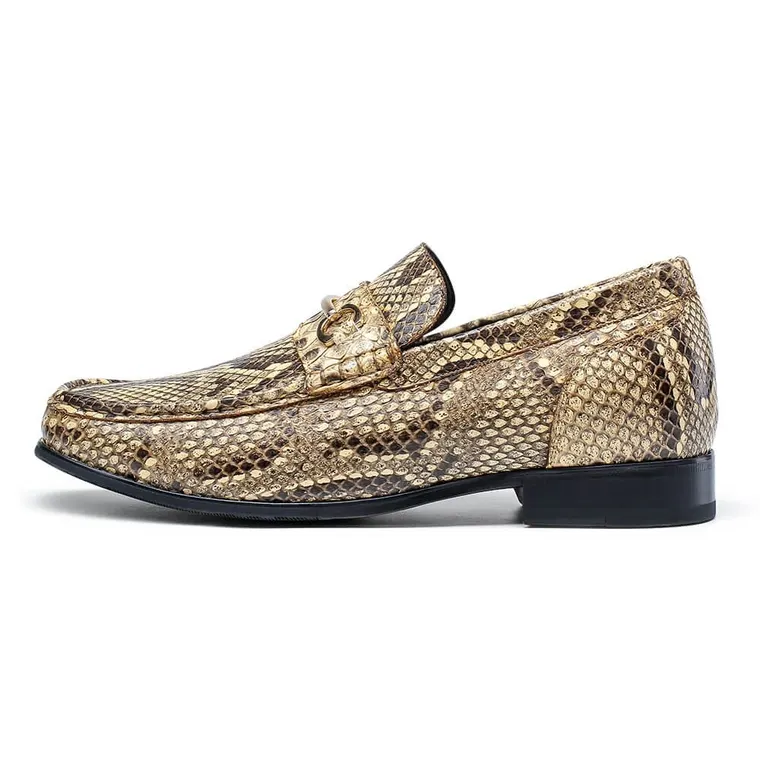 CHAMARIPA extra heightening shoes - men's python leather elevator shoes - brown loafer shoes 5cm /1.95 Inches
