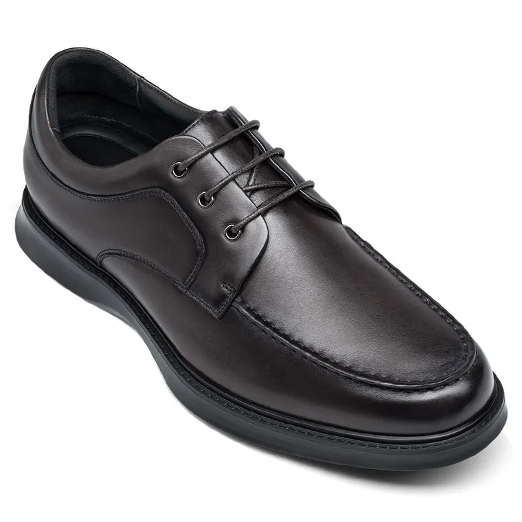 Wide Shoes - High Heel Men Dress Shoes - Dark Brown Leather Derby Shoes for Men 6 CM / 2.36 Inches