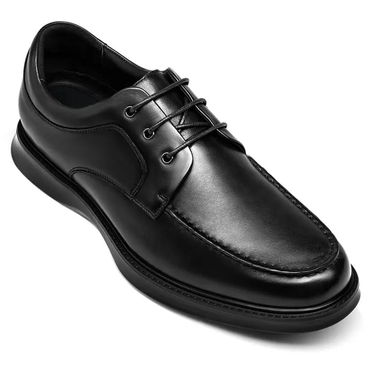 Wide Shoes - Height Increasing Dress Shoes - High Heel Men Shoes - Black Leather Derby Shoes for Men 6 CM / 2.36 Inches