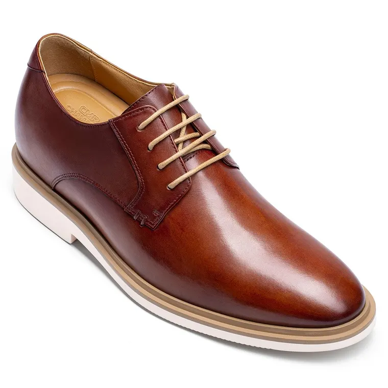 elevator dress shoes to make men taller - brown cowhide derby men shoes 7CM / 2.76 inches