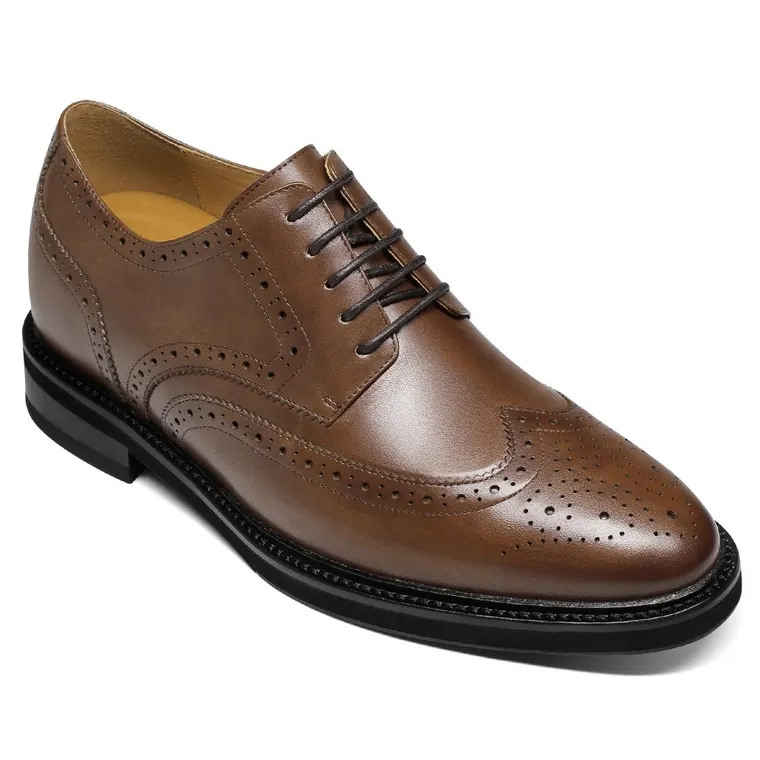 Height Increasing Formal Shoes - Brown Cowhide Leather Men's Elevator Dress Shoes 7 CM / 2.76 Inches