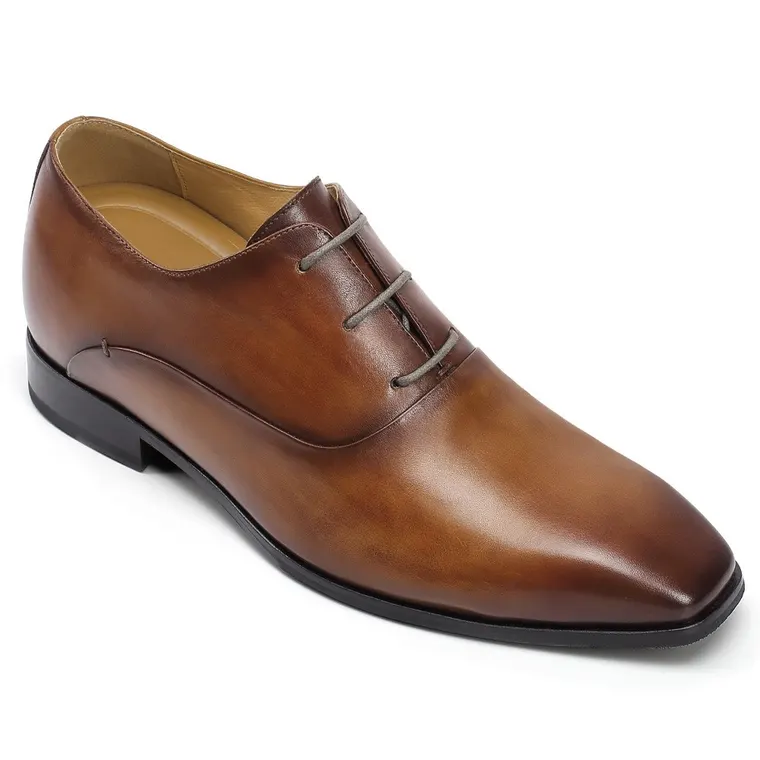 Mens Elevator Dress Shoes - Brown Oxford Shoes 7 CM / 2.76 Inches