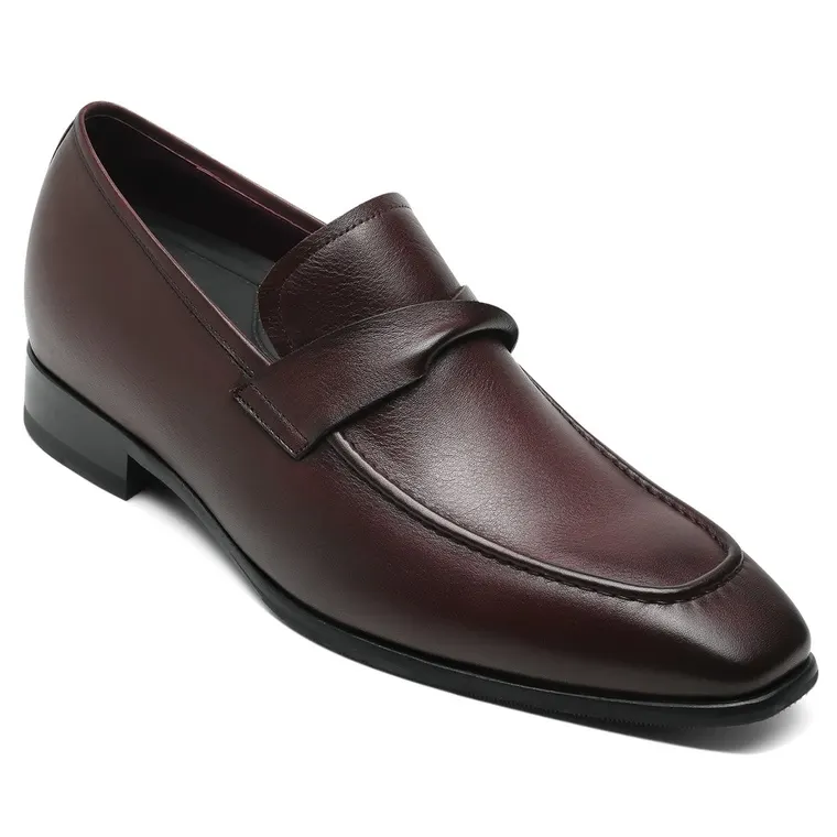 elevator dress shoes - burgundy men's elevator loafers shoes that make men taller 7CM / 2.76 Inches