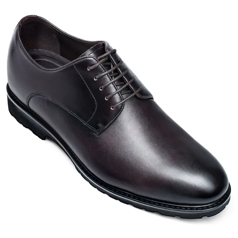 Wide Shoes - height boost shoes - business elevator shoes - dark brown leather derby shoes to get taller 6 CM / 2.36 Inches